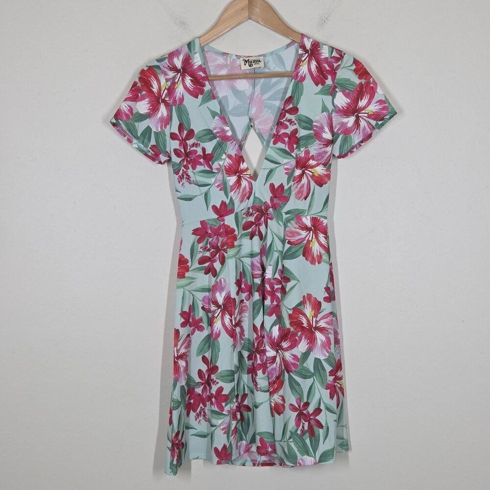 Show Me Your Mumu Ibiza Mini Dress Guava Hibiscus Tropical Floral S Beach Cutout